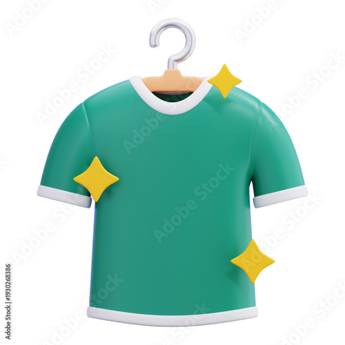 Clean and sparkling t-shirt hanging on a clothes hanger, perfect for fashion and laundry services