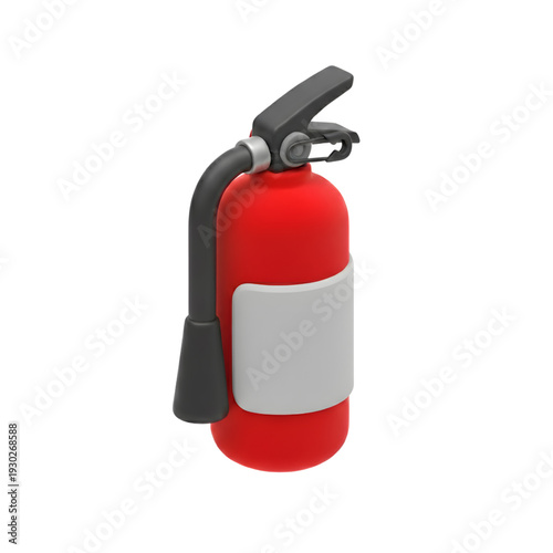 A 3D rendered image of a red fire extinguisher with a blank white label on a white background, suggesting safety and emergency preparedness