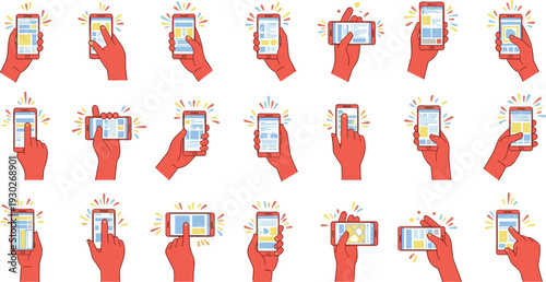 Smartphone Interaction and Mobile App Usage Set with Touch Gestures Scrolling and Notifications Illustration