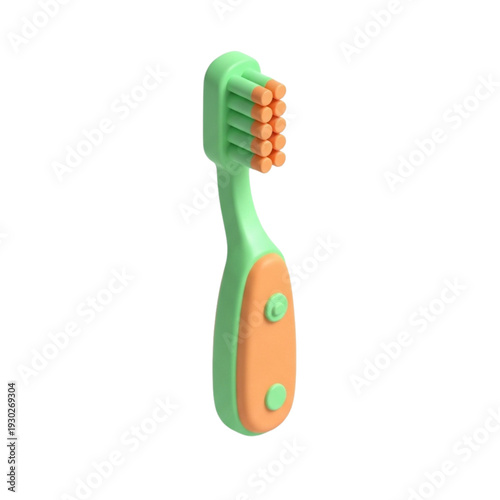 3D illustration of a green and orange toothbrush, perfect for dental care and hygiene product designs
