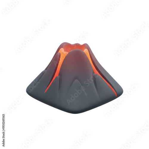 Volcanic eruption 3D illustration depicting lava flowing from a mountain with glowing red hot lava