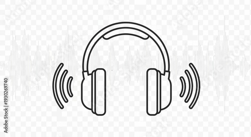 Headphones Icon with Sound Waves, Music Listening, Audio Entertainment, Technology Concept