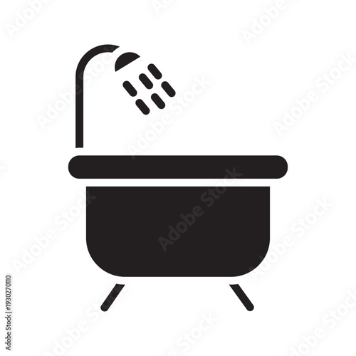 Simple outline icon of a bathtub with shower head and water spray. Clean and modern editable stroke vector illustration for bathroom, hygiene, home interior, and sanitation concepts.