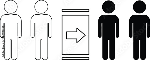 Simple line drawing of people passing through a gateway