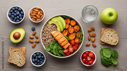 Healthy and Delicious Meal - A Vibrant Composition of Nutritious Foods and Fresh Ingredients.