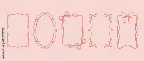 Whimsical bachelorette frames and borders with wavy squiggly lines. Oval and rectangle shape decorative borders. Whimsical wedding and bachelorette decorative frames.