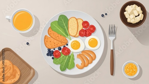 Healthy and Nutritious Breakfast Plate with Various Fresh Ingredients.