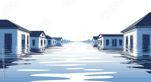 Houses submerged in water, symbolizing floods and natural disasters impacting residential areas
