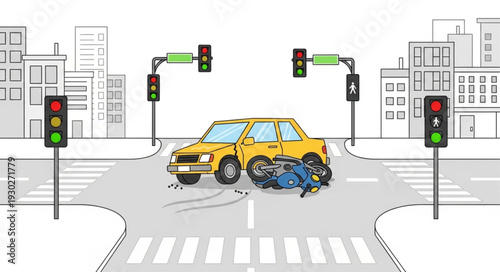 Car Accident at City Intersection.