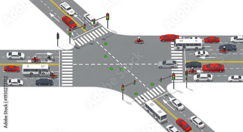 Busy Road Intersection with Traffic.