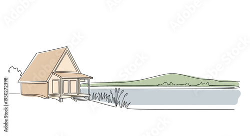 Cozy Cabin by Serene Lake, Lakeside Retreat, Nature Landscape, Peaceful Getaway