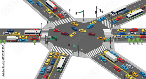 Busy Roundabout with Cars and Traffic.