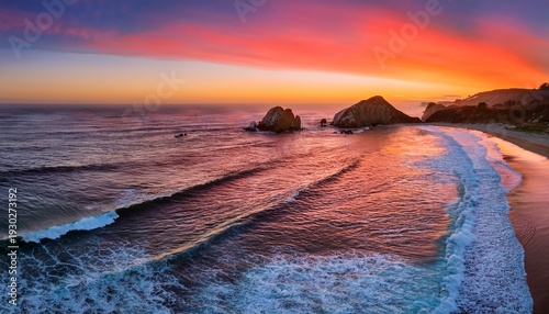 Sunset Vibrancy Over Sharp Point Beach And Mori Point Pacifica San Mateo County California