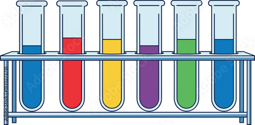 Laboratory Test Tube Rack Vector Illustration with Colorful Chemical Liquid Samples for Science Education Research and Medical Design Concepts