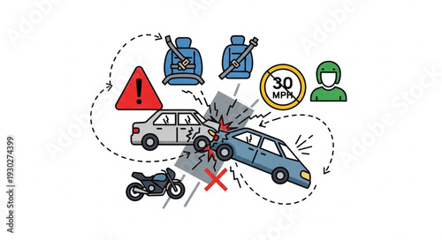 Car Accident Collision Crash Scene.