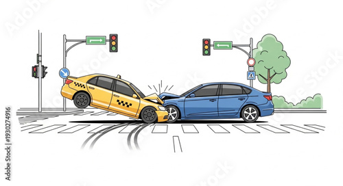 Car Accident at Traffic Light Intersection.