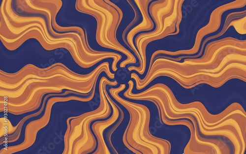 Vibrant Abstract Wavy Lines Illustration with Dynamic Curves and Swirling Patterns in Deep Blue and Orange Hues from a Direct Viewpoint