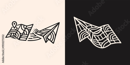 Creative Travel Map Paper Airplane Navigation Location Icon