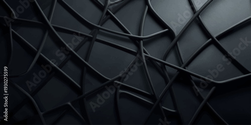 Dark black leather texture and abstract metallic mesh pattern create a seamless dark gray carbon material design for a sophisticated steel grid wallpaper surface