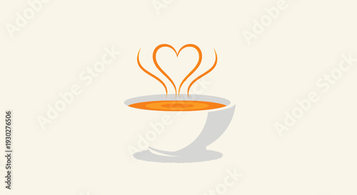 Hot Coffee Cup with Heart Shaped Steam