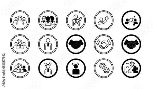 Team Icon Vector Set – Circular Badge Collaboration Symbols