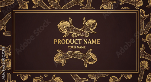 Golden fish business card template with elegant dark brown background and luxury gold foil design elements