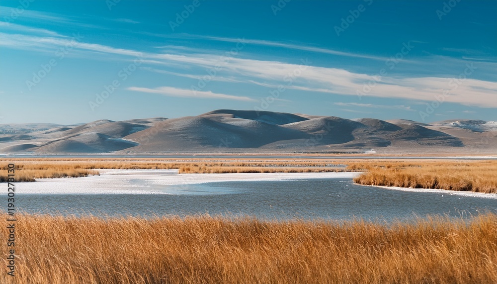 Obraz premium Salt Marsh Flat Design Minimalistic Landscape Illustration Generative Ai