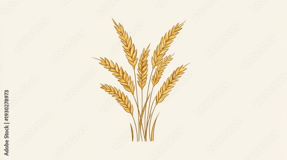 Fototapeta premium Minimalist vector icon of golden wheat ears in a stylized bundle, elegant symmetrical shape suitable for organic product branding
