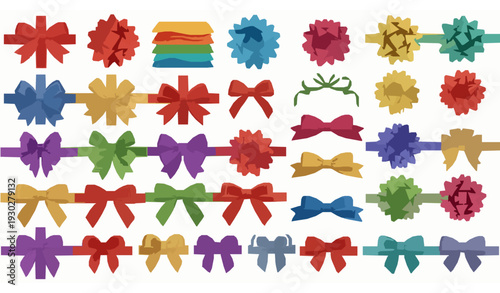 Big colorful gift bows vector set with ribbons