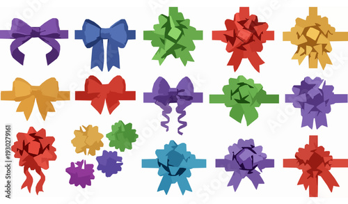 Festive colorful gift bows and ribbon vector collection