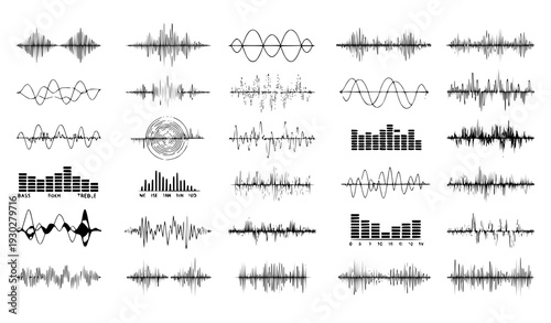 Waving, pulsing, and sound line vector graphics for music and audio