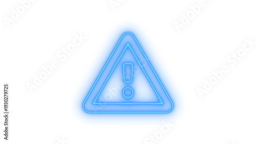 A colorful neon warning sign with an exclamation mark inside a triangular frame, symbolizing potential danger, system error, or an urgent alert in a digital interface, isolated on transparent backgrou