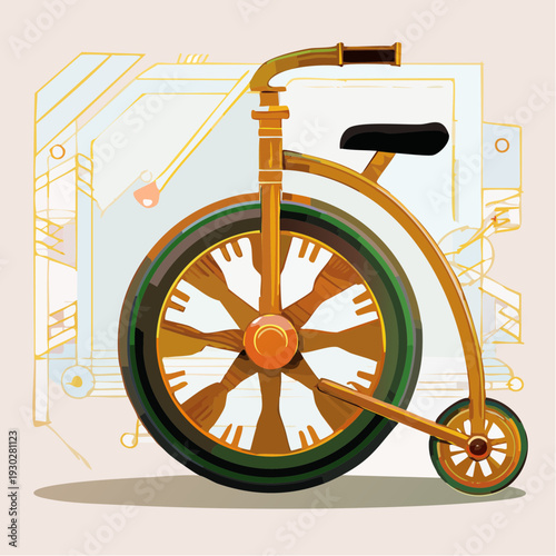 Vintage Penny Farthing Bicycle with Large Front Wheel and Small Rear Wheel.