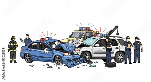 Car Accident Emergency Services Response Scene.