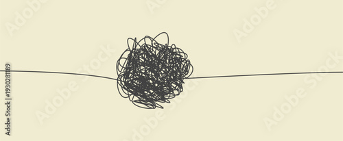 Minimalist Abstract Illustration of a Messy Continuous Line Scribble Tangle on a Warm Cream Background for Creative Problem Solving Concept Art and Modern Graphic Design Layouts