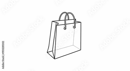 Simple shopping bag outline, isolated on white background, vector illustration