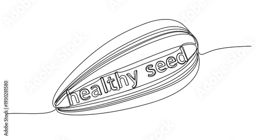 Single Sunflower Seed with "healthy seed" Text, Minimalist Line Art, Healthy Food Concept