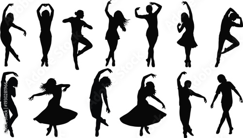 graceful ballet dancer silhouettes collection, elegant poses capturing movement and artistry, isolated on transparent background, perfect for dance-related designs