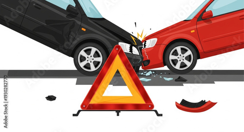 Car Accident with Warning Triangle.