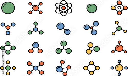 Atom and Molecule Vector Icon Set with Chemical Structure Models and Science Symbols for Education and Laboratory Design