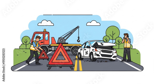 Car Accident Tow Truck Scene.