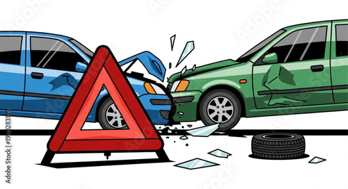 Car Accident Warning Sign Illustration.