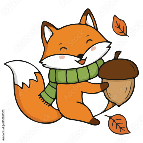 Cute Fox with Acorn Illustration