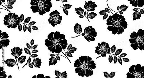 Black and white floral pattern design.