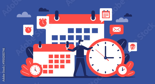 Man interacting with large calendar clock.