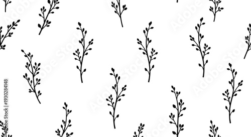 Black and white floral branch pattern.