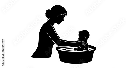 Woman bathing a small child.