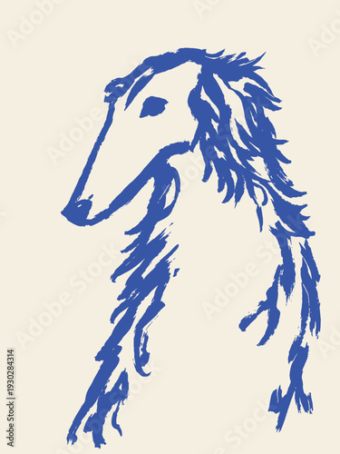 Russian borzoi dog naive brush sketch vector illustration