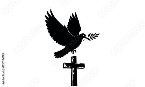 Dove with olive branch on cross symbol of peace and faith