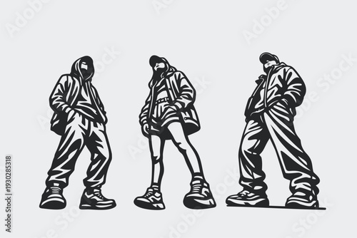 Confident Urban Street Style Individuals Standing Posed Illustration